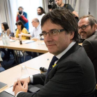 Puigdemont  durante la reunión en Berlín. OMER MESSINGER