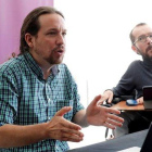Pablo Iglesias y Pablo Echenique, durante la reunión interna de Unidas Podemos, este sábado.