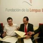 Julio Herrero, Francisco Sardón, José Rolando y Santos Llamas en la firma del acuerdo