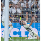 Brahim celebra su gol, el que abría la cuenta para el Real Madrid frente a la UD Las Palmas. JIMÉNEZ