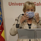 La Consellera de Sanidad, Ana Barceló, durante la rueda de prensa en la que ha informado de las medidas adoptadas. JUAN CARLOS CÁRDENAS