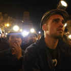 Un minero co su linterna encendida en la manifestación del 13 de mayo de 2012
