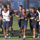 La selección española, con Thiago a la cabeza, en el entrenamiento de ayer de España en Bari.