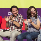 Ada Colau, Pablo Iglesias, Mònica Oltra e Íñigo Errejón durante el mitin en Palma.