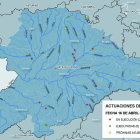 Mapa de actuaciones del Plan Fluvia en la cuenca del Duero.
