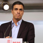 Pedro Sánchez, el pasado 1 de octubre, durante la comparecencia en la que anunció su dimisión.