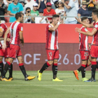 Los jugadores del Girona celebran el gol ante el City.