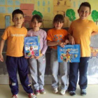 Los alumnos ganadores del CRA de El Burgo Ranero, Leyre, María, Víctor y Rubén.