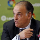 El presidente de la Liga Profesional, Javier Tebas, en un acto en febrero pasado.