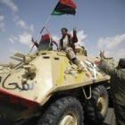 Un tanque de los rebeldes libios en Brega.