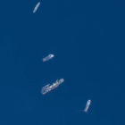 Los barcos de búsqueda y rescate del sumergible Titán siguen en la zona del Titánic. MAXAR TECHNOLOGIES