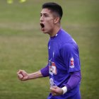 Pablo Brítez celebra por todo lo alto el espléndido gol materializado ante el equipo palentino. JESÚS