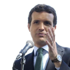 El presidente del PP, Pablo Casado, en un acto en Madrid para presentar a los candidatos al Congreso y al Senado.