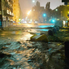 Una de las calles genovesas, inundada por las fuertes lluvias de la noche del jueves.