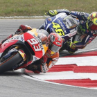 Márquez y Rossi, durante el GP de Malasia, este domingo.