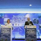 Borrell, junto a la alta representante de la UE, Federica Mognerini; el ministro jordano de Exteriores, Ayman Safadi, y el egipcio Nasser Kamel, secretario general de la Unión por el Mediterráneo.