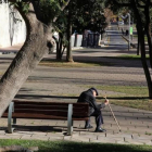 Un jubilado en un parque de Nou Barris.