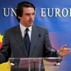 José María Aznar, durante la rueda de prensa que ofreció al término del Consejo Europeo de Bruselas