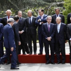 Miembros del Consejo Empresarial de la Competitividad en mayo del 2014, tras un almuerzo ofrecido en La Moncloa por el presidente del Gobierno, Mariano Rajoy.