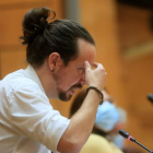 Pablo Iglesias ayer, durante su comparecencia en el Senado. FERNANDO ALVARADO