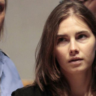Amanda Knox durante su alegato final en el juicio celebrado hoy en Italia.
