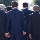 La premier británica Theresa May llega al lugar donde se realiza la foto de familia de la cumbre de la UE en Salzburgo, el 20 de septiembre del 2018.