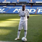 Lassana Diarra, en un momento de su presentación hoy en el Santiago Bernabéu