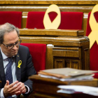 El presidente de la Generalitat, Quim Torra, ayer en la sesión de control al gobierno catalán. QUIQUE GARCÍA
