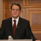 El presidente de Chipre, Nicos Anastasiadis, durante el discurso televisado a la nación, este domingo.