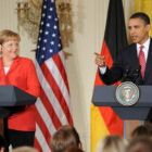 Merkel junto a Obama, ayer en Washington.