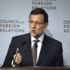 El presidente del Gobierno, Mariano Rajoy, explica en una intervención en el Council of Foreign Relations, en Nueva York, la situación actual de la economía española.