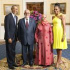 Barak Obama y su esposa Michelle, con el presidente marroquí y su mujer.
