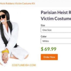 Captura de pantalla de la web Costumeish com en la que estaba a la venta un disfraz inspirado en Kim Kardashian amordazada durante el robo que sufrio en Paris.