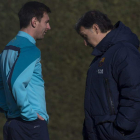 Messi y Martino conversan en un entrenamiento del Barça.