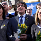 Puigdemont, ayer, tras la rueda de prensa en Berlín. OMER MESSINGER