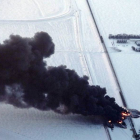 Vista aérea de los trenes accidentados, junto al pueblo de Casselton, en Dakota del Norte.