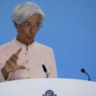La presidenta del BCE, Christine Lagarde, ayer tras anunciar la subida. RONALD WITTEC