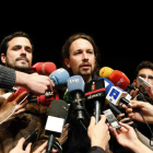 Garzón e Iglesias  el día que ambas formaciones llegaron al acuerdo de coalición. BALLESTEROS