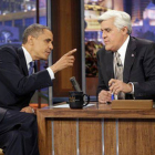 Barack Obama habla con Jay Leno, en el programa de este miércoles.