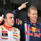 Alonso y Vettel celebran su clasificación en el GP de China