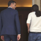 Pedro Sánchez recibe a Pablo Iglesias en la Moncloa, el pasado 6 de septiembre.