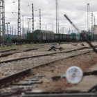Trenes de mercancía en la playa de vías situada en el acceso sur de León. RAMIRO