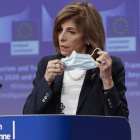 La comisaria europea Stella Kyriakides, en su última comparecencia. OLIVIER HOSLET