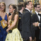 Los ganadores de un Óscar Brie Larson, Alicia Vikander, Leonardo DiCaprio y Alejandro González Iñarritu (de izquierda a derecha) durante la 88ª edición de la ceremonia de los Óscar