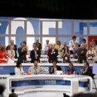 Zapatero junto a José Blanco, y la nueva secretaria de Organización, Leire Pajín, entre otros