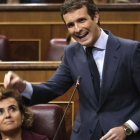 Pablo Casado, este miércoles, en la sesión de control al Gobierno.