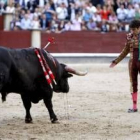 El diestro José Tomás se planta ante su segundo morlaco después de darle media estocada