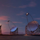 Representación artística de los cuatro telescopios gigantes propuestos para el CTA (Cherenkov Telescope Array o Red de Telescopios Cherenkov) en la isla canaria de La Palma.