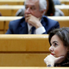La vicepresidenta y ministra de presidencia y asuntos territoriales, Soraya Sáenz de Santamaría, este martes en el Senado.