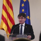 Puigdemont, el pasado 18 de febrero, en una conferencia en Bruselas.